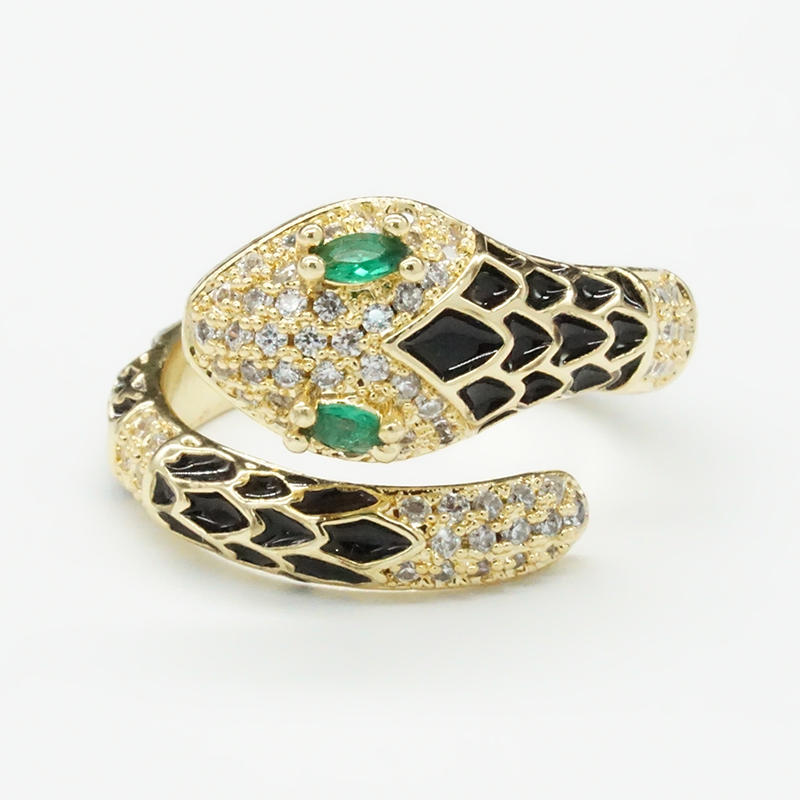 product-BEYALY-Wholesale Adjustable Brass Micro Pave Cubic Zirconia Enamel Snake Ring For Women-img-2