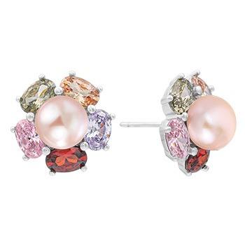 product-BEYALY-S925 silver set fashion temperament colorful zircon inlaid flower-shaped pearl earrin-2