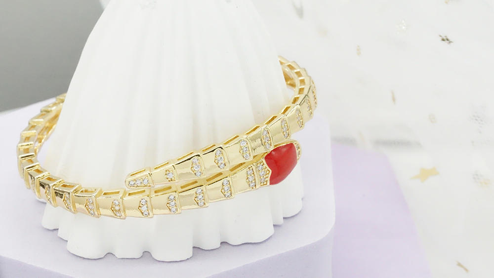 product-Micro Pave Zircon Dripping Snake Shape Women Bangle 18K Gold Plated Colorful Enamel Snake Bo-3
