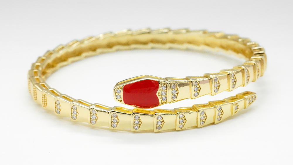 product-BEYALY-Micro Pave Zircon Dripping Snake Shape Women Bangle 18K Gold Plated Colorful Enamel S-2