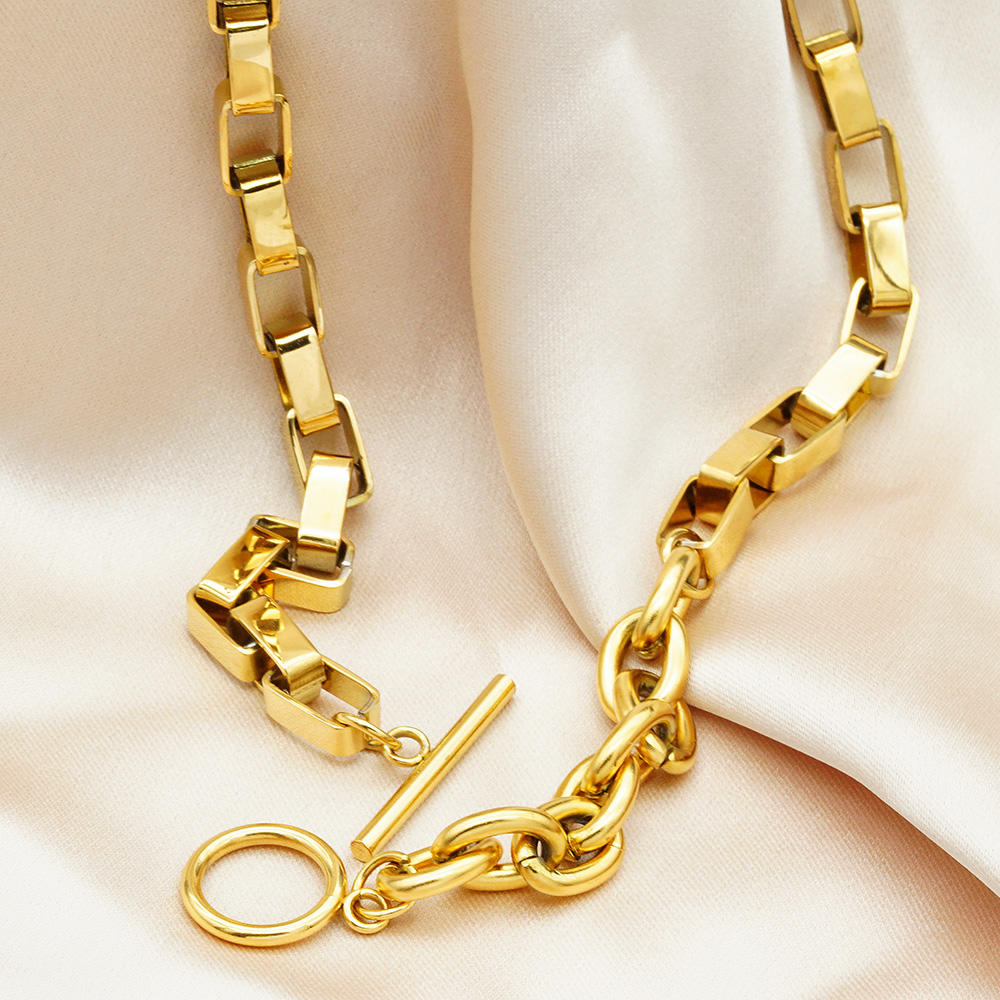 product-BEYALY-New fashion gold plated stainless steel box chain necklace jewelry-img-2