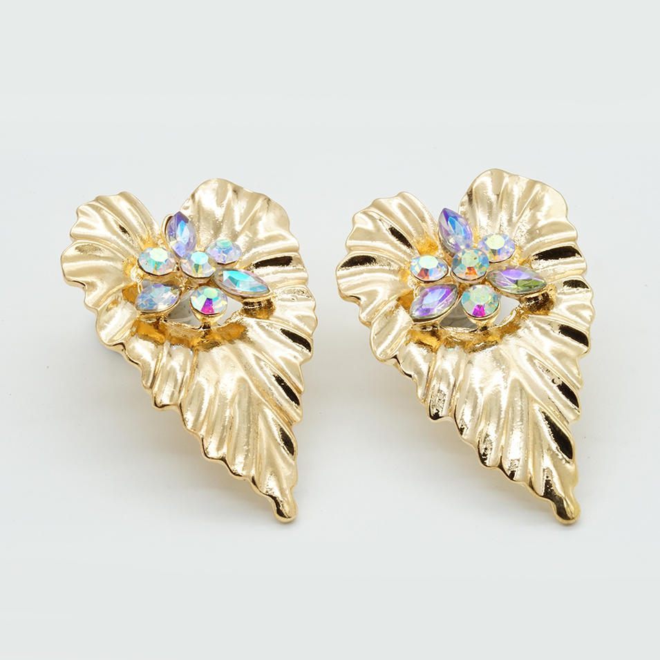 Popular Exaggerated Gold plated palm leaves Shaped Stud Earrings plant jewelry