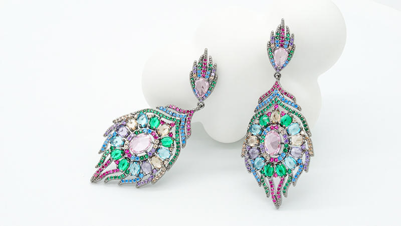 product-Geometric Zirconia Retro Women Earrings DIY Colorful Luxury Golden Wedding Jewelries-BEYALY--3