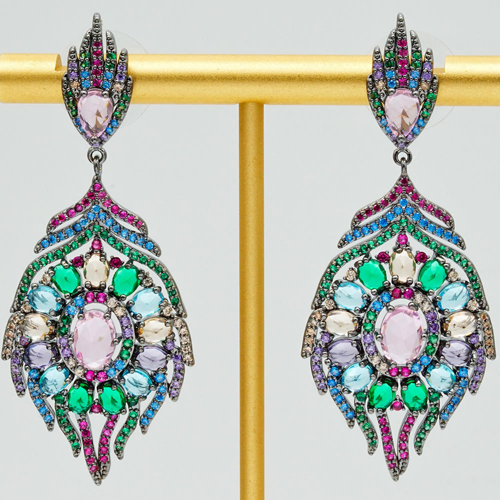 product-BEYALY-Geometric Zirconia Retro Women Earrings DIY Colorful Luxury Golden Wedding Jewelries--2